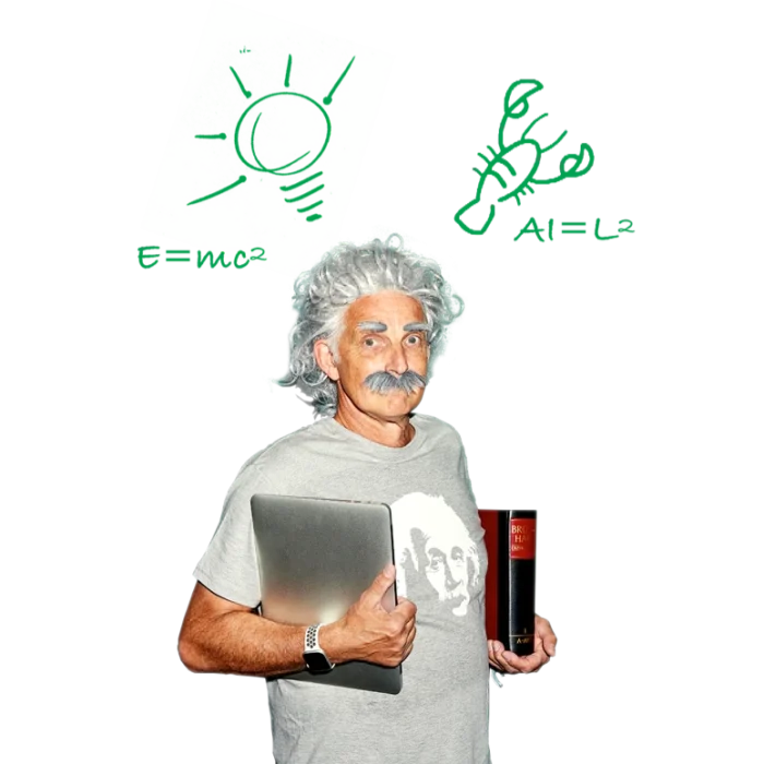 Einstein Double mit Laptop